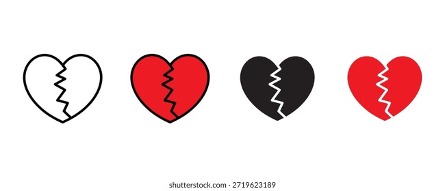 Vector de conjunto de icono de corazón roto sobre fondo blanco. tristeza, depresión, desamor, emoción, sentimientos, Ilustración vectorial.