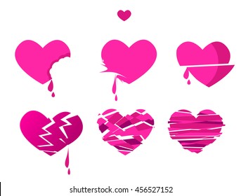 broken heart icon set vector illustration. pink love symbol. relationship health concept
