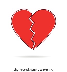 Broken Heart - Heart Icon with shadow on a white background