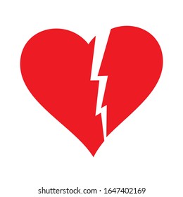 broken heart icon, silhouette heart broken sad separation.