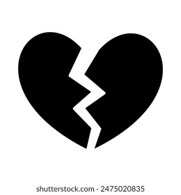 broken heart icon, silhouette vector isolated on white background. simple and modern design