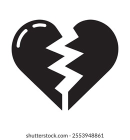 Broken heart icon silhouette vector. Black heart symbol. Break up vector heart sign.