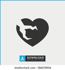 broken heart icon. Simple filled broken heart icon. On white background.
