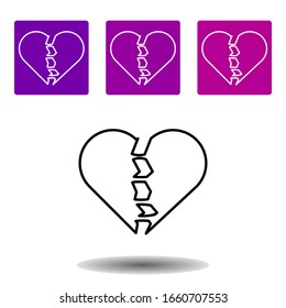 icono del corazón roto. Esquema simple vector de amor púrpura establecido para UI y UX, sitio web o aplicación móvil