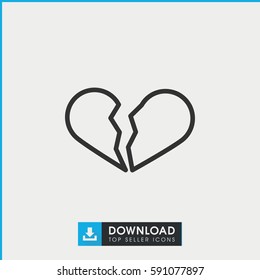 broken heart icon. Simple outline broken heart vector icon. On white background.