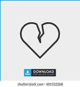 Broken Heart Icon. Simple Outline Broken Heart Vector Icon. On White Background.