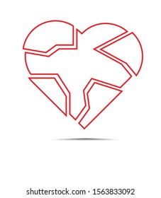broken heart icon with stroke. vector illustration