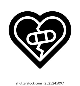 broken heart icon with style glyph