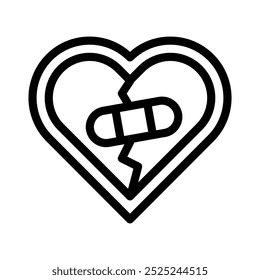 broken heart icon with style outline