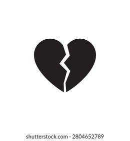 Broken heart icon symbol with relationship valentine heartbreak separation romantic illustration silhouette minimalist isolated background abstract negative distress unloving emotional