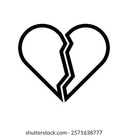 Broken Heart Icon Symbolizing Heartbreak Separation and Tragic Love in Minimalist Vector Illustration