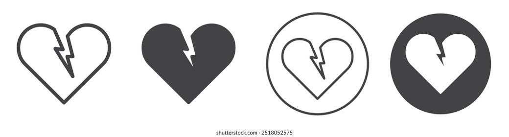 Broken heart icon thin line illustration