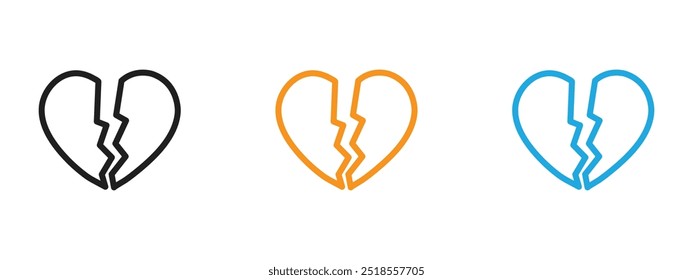 Broken heart icon Thin line illustration set