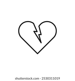 Broken heart icon Thin line art isolated