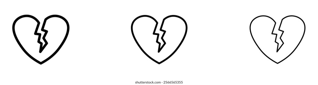 Broken heart icon in tree different line stroke sizes.