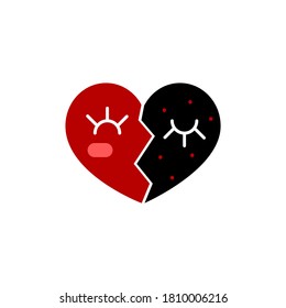 Broken heart icon. Two separated halves of heart. Concept of love and dislike