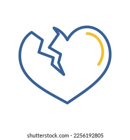 Broken heart icon. Valentines day symbol. Vector illustration, romance elements. Sticker, patch, badge, card for marriage, wedding