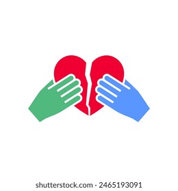 Broken heart icon or Valentines day symbol, holiday sign designed for celebration, vector trendy modern style.