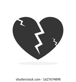 Broken heart icon - vector. Black heart icon in flat style. Symbols of broken Love.