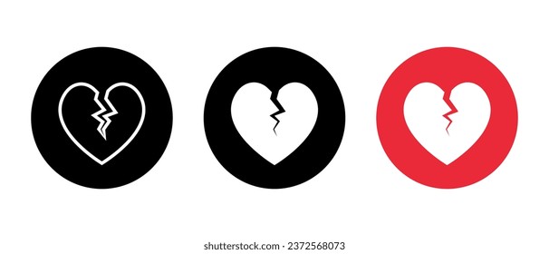 Broken heart icon vector in circle. Relationship conflict, divorce love sign symbol