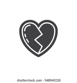 Broken heart icon vector, filled flat sign, solid pictogram isolated on white. Symbol, logo illustration