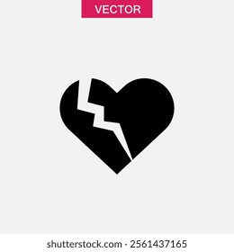 Broken heart icon. vector flat black simple trendy style illustration for web and app..eps