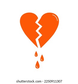 Icono de corazón roto. Ilustración vectorial de gotas de sangre roja. Símbolo de amor infeliz. Dibujo de corazón para el Día de San Valentín.