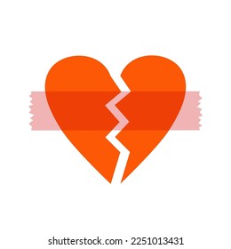 Broken heart icon. Vector illustration of strip of transparent adhesive tape with torn edges. Symbol of unhappy love.