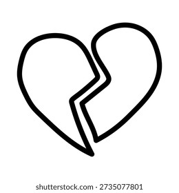 Zerbrochenes Herzsymbol, Vektorgrafik einzeln auf weißem Hintergrund. Einfaches, sauberes und modernes Design, das sich für Beziehungs-Apps, Dating-Websites, Liebes- und Herzschmerz-Inhalte, emotionale Gesundheitsprojekte eignet.