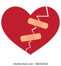 Broken heart icon vector illustration with plaster
