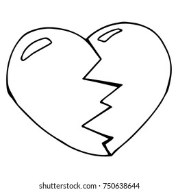 Broken heart icon. Vector illustration of a split stitched heart. Hand drawn heart.