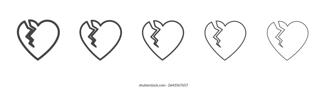 Broken heart icon vector outline set illustration sign