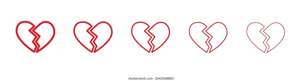 Broken heart icon vector outline set illustration sign