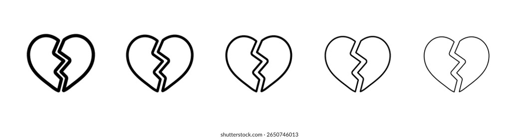 broken heart icon vector outline symbol or illustration