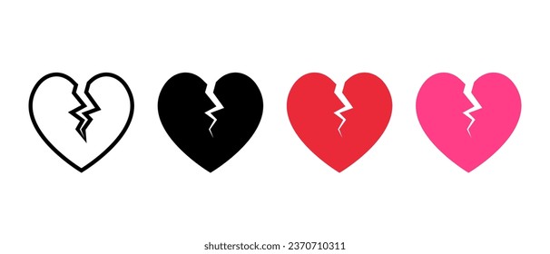 Broken heart icon vector in several colors. Divorce love sign symbol