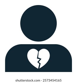 Broken heart icon vector symbolizing heartbreak, sadness, or emotional pain. Perfect for themes of love loss, breakups relationships, grief and emotions.