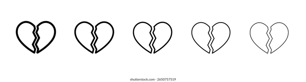 broken heart icon vector thin outline style sign