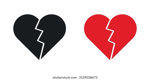 Broken heart icons in black and colored version