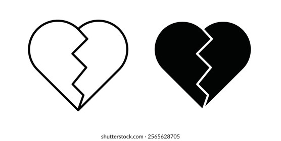 Broken heart icons in black and white colors