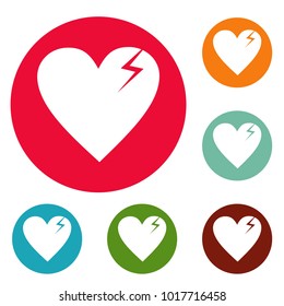 Broken heart icons circle set vector isolated on white background