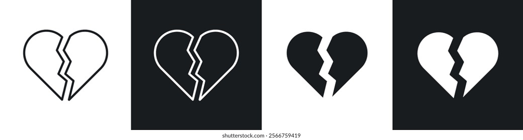 Broken heart icons in Thin line black color. flat simple vector symbols illustration.