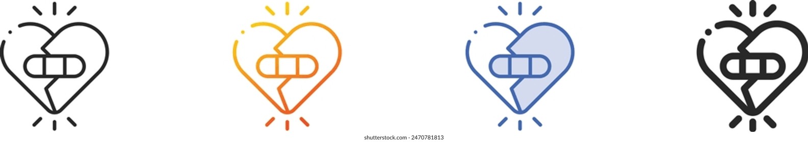broken heart icon.Thin Linear, Gradient, Blue Stroke and bold Style Design Isolated On White Background