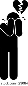 broken heart illustration and icon. offended. stick figures