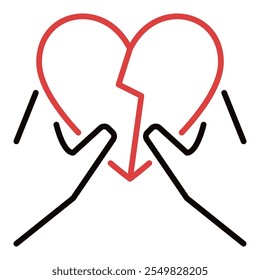 Broken Heart inside Hands vector Separation concept colored icon or sign