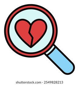 Broken Heart inside Magnifier vector Heartache concept colored icon or logo element