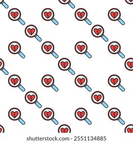 Broken Heart inside Magnifier vector Heartache concept colored seamless pattern