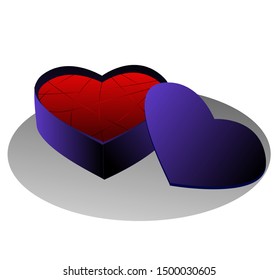broken heart inside heart shaped box, the fragile heart is broken because it was handled carelessly.  vector eps 10