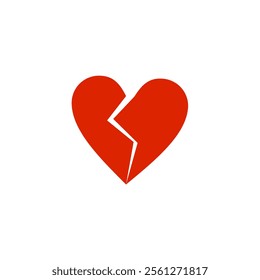 Broken heart into two pieces breakup or divorce concept, red heartbreak emoji, crack heart