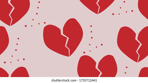 Broken Heart Isolated On A Light Background.seamless Pattern.vector Illustration.