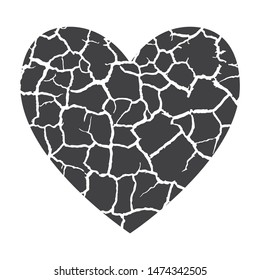 Broken heart isolated shape. Mosaic love symbol like shattered glass pieces. Valentine day holiday design element. Vector Illustration.